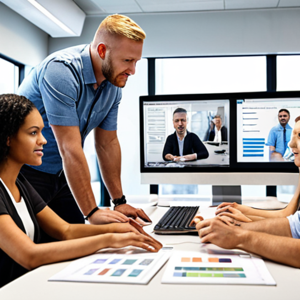 **

A diverse IT team collaborating in a modern office. Focus on communication and leadership, showing the project manager facilitating a meeting, guiding team members, and fostering a positive, productive atmosphere. Emphasize teamwork, problem-solving, and clear communication of project goals.

**