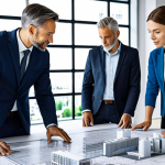 **

"A diverse group of professionals collaborating on a city planning project in a modern office, reviewing blueprints and digital models, showcasing sustainable design and smart technology integration, fully clothed, appropriate attire, safe for work, perfect anatomy, natural proportions, professional architectural rendering, high quality, family-friendly."

**