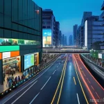 도시 공학 빅데이터 분석가 - **Prompt for Smart Traffic and Public Transport:**
    "A bustling, vibrant street scene in a modern...