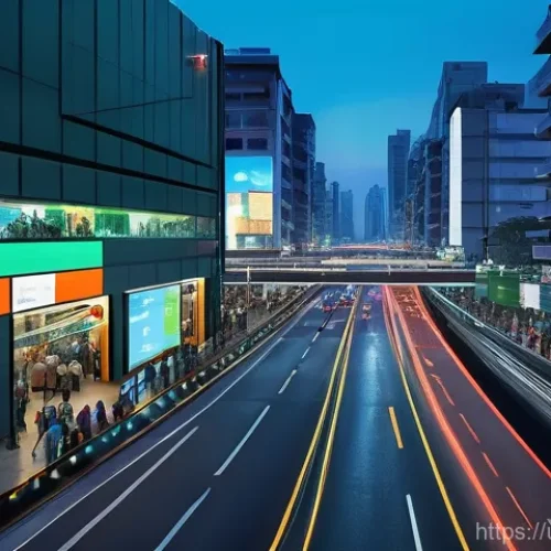 도시 공학 빅데이터 분석가 - **Prompt for Smart Traffic and Public Transport:**
    "A bustling, vibrant street scene in a modern...