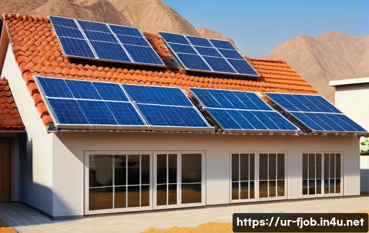 에너지 저장 시스템 전문가 - A modern residential rooftop solar panel installation with sleek lithium-ion battery storage units n...