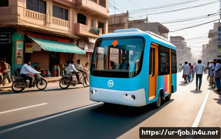 자율주행 기술 윤리 전문가 - A sophisticated autonomous vehicle navigating a busy urban street in Karachi, Pakistan, with diverse...