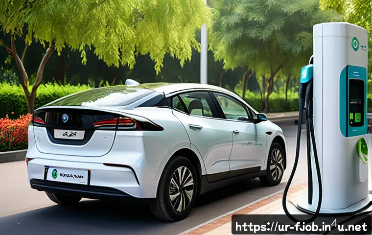 전기차 충전 인프라 전문가 - A modern electric vehicle Level 2 charging station located in a bustling urban office parking lot in...