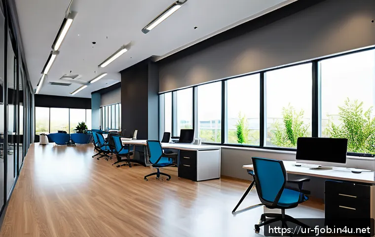 스마트 워크플레이스 설계 - A modern open-plan office interior designed for a Pakistani company, featuring natural sunlight floo...