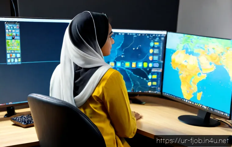 Home 17 게임 AI 개발자 - Photorealistic game AI developer in a modern Lahore studio, focused young Pakistani woman wearing mo...